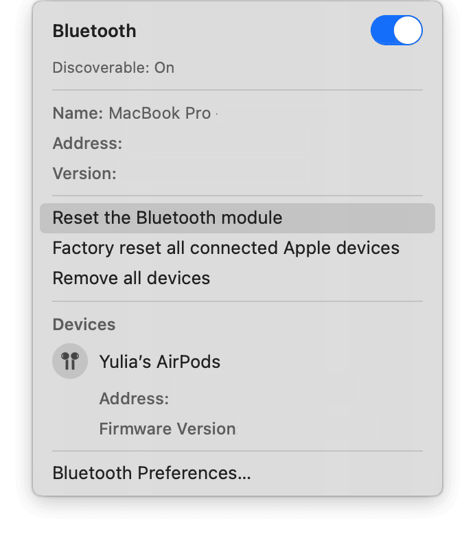 How to reset the Bluetooth module