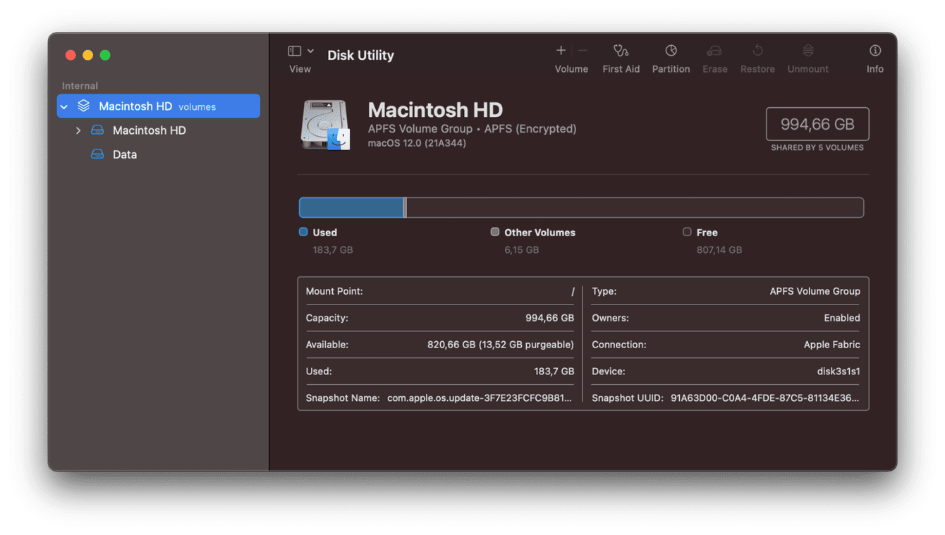 Disk Utility window