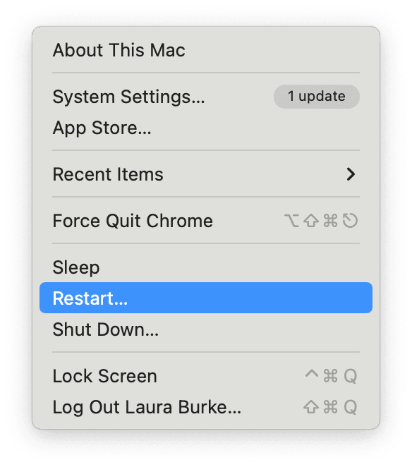 restart device from the main Apple menu