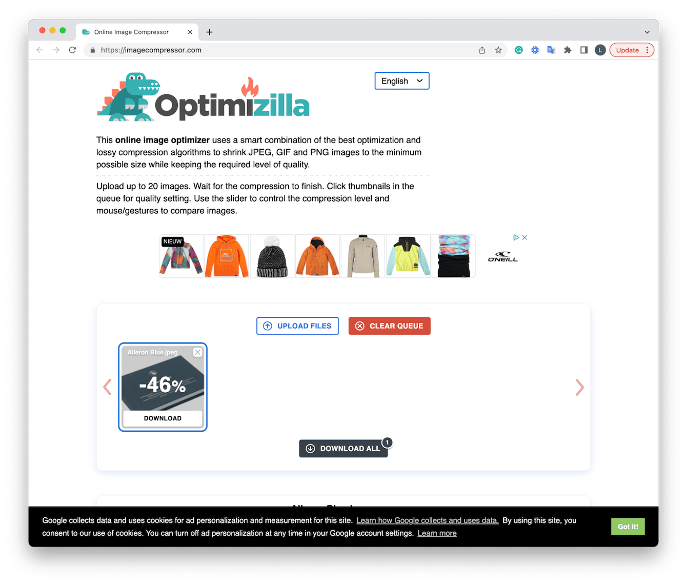 Optimizilla – simple-to-use and quick online tool for image compression