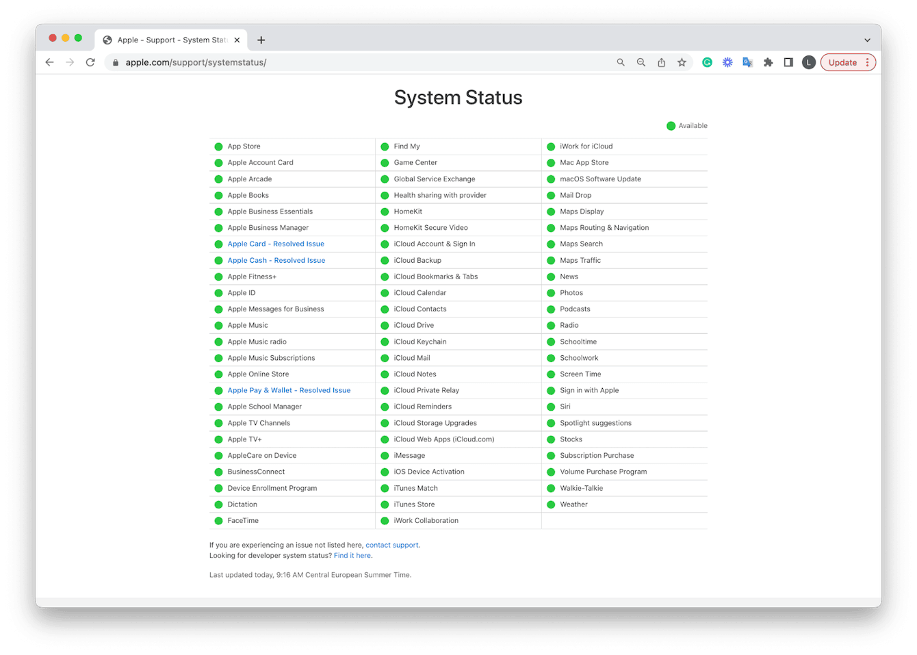 System Status page