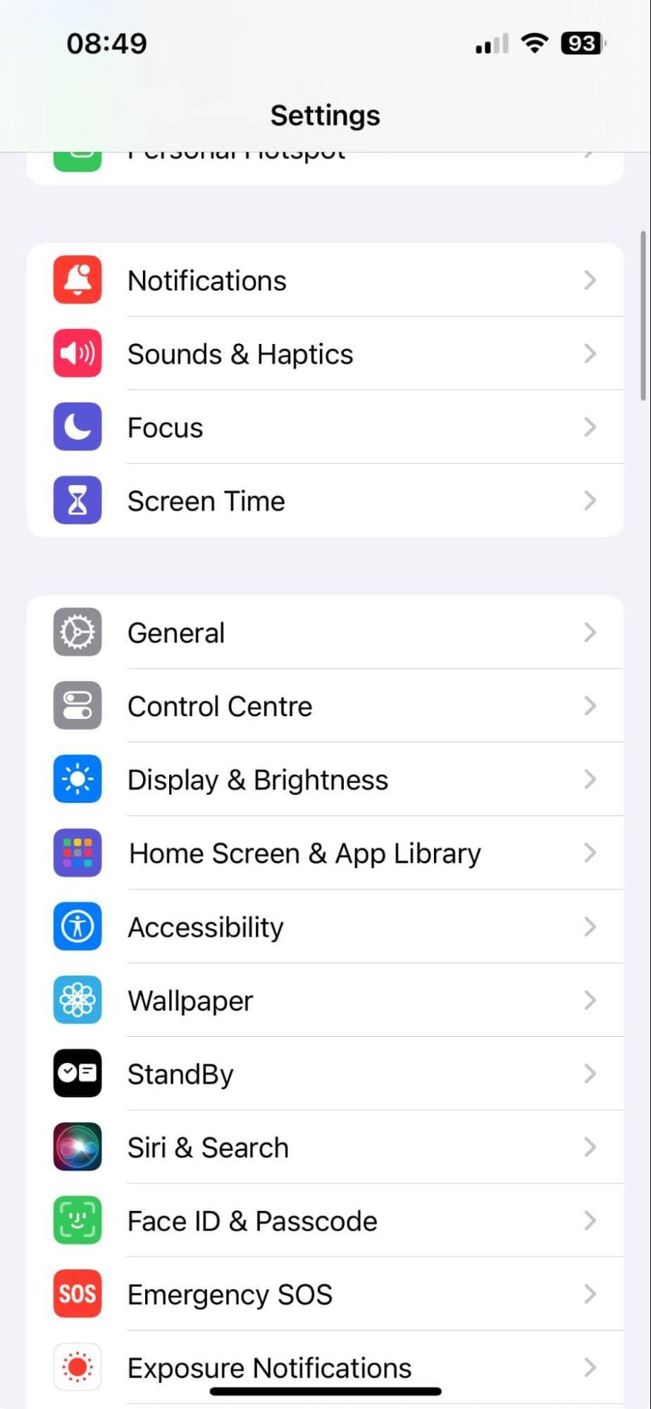 General Settings on iPhone