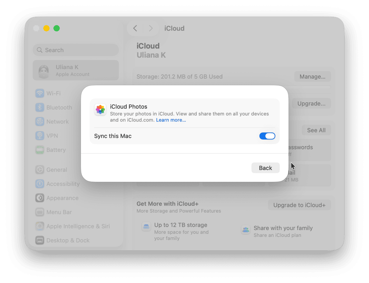 iCloud Photos settings