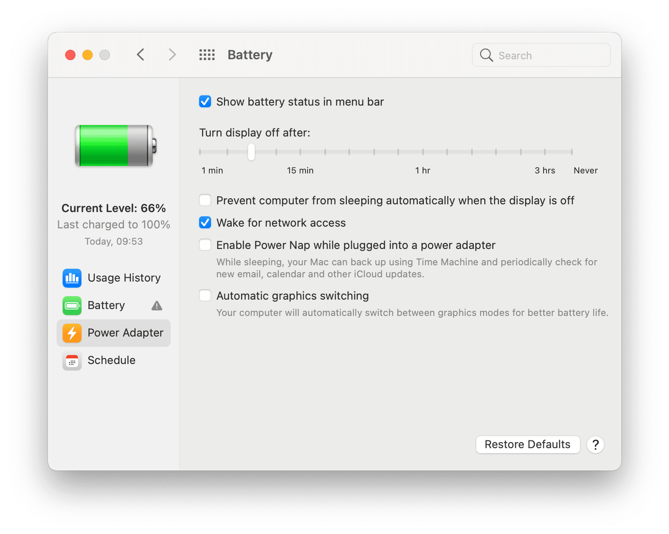 Mac battery preferences
