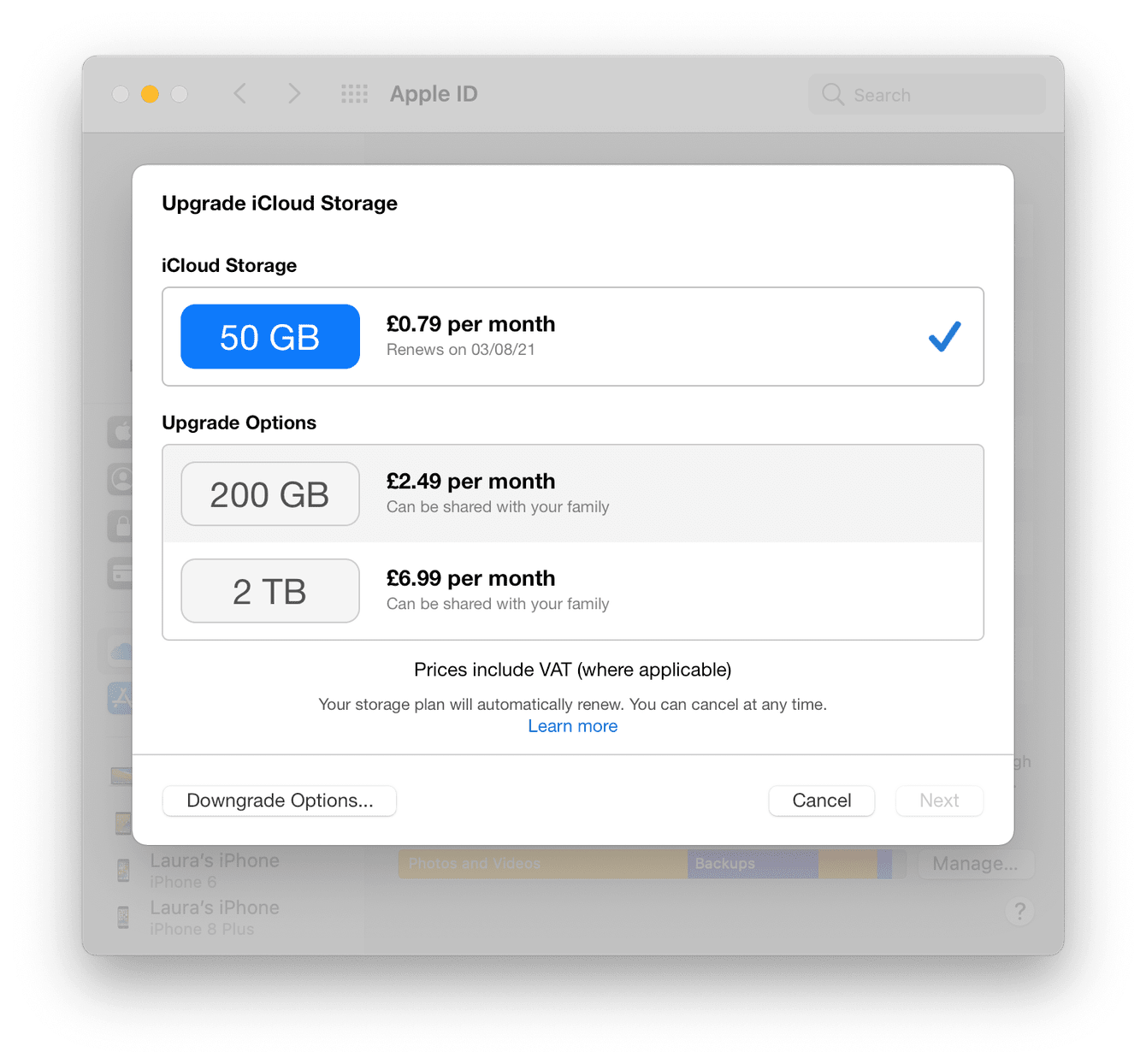How to change iCloud plans