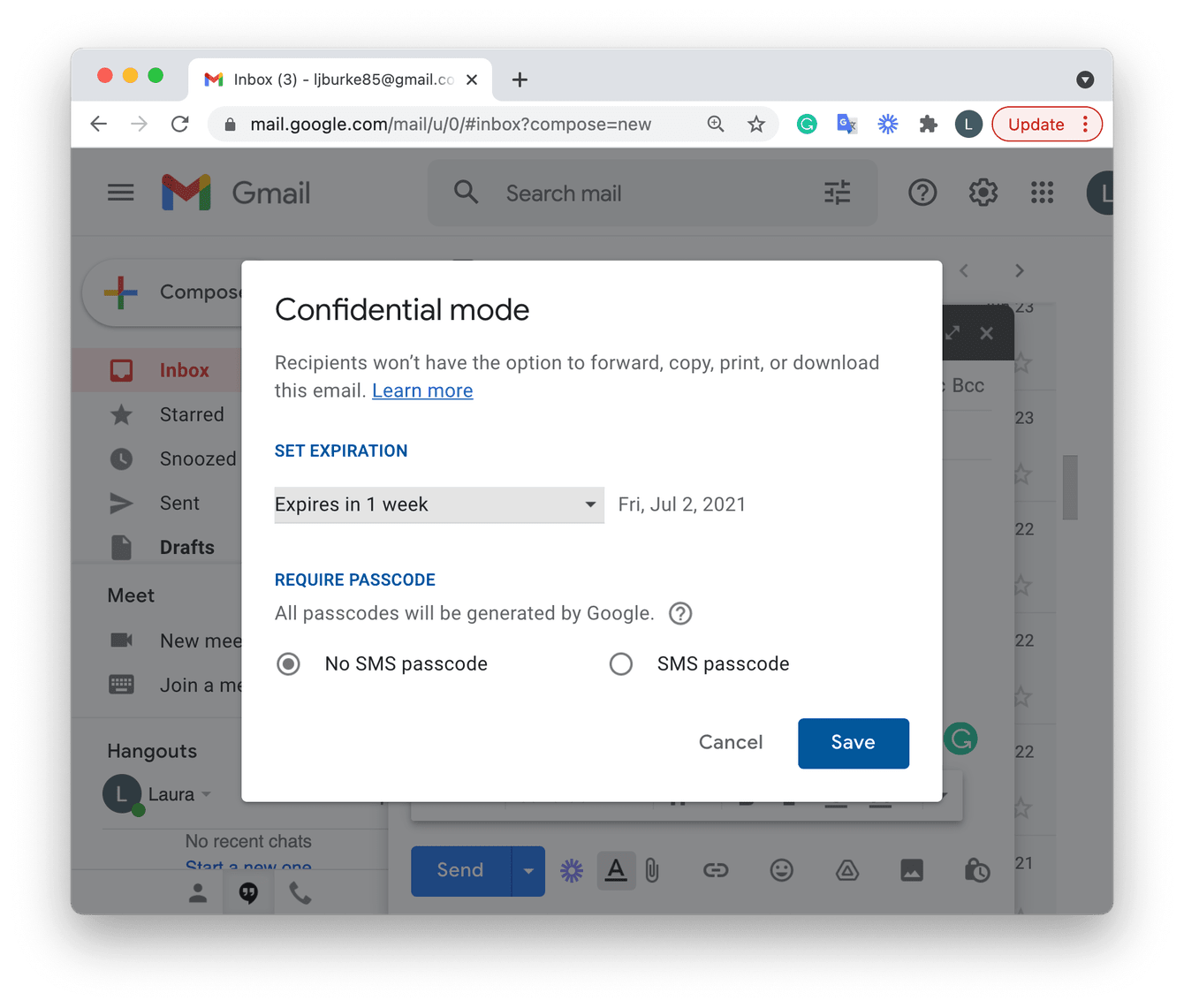 Encrypting email in Gmail