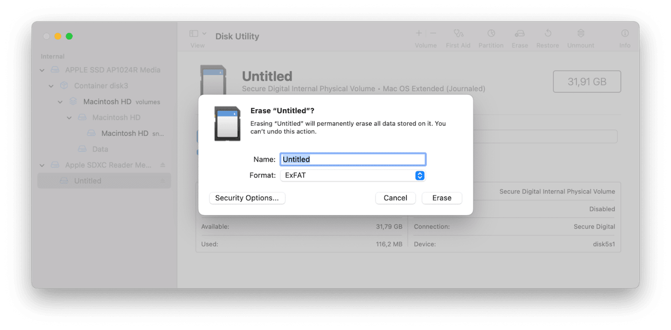 How to format SD card with Disk Utility