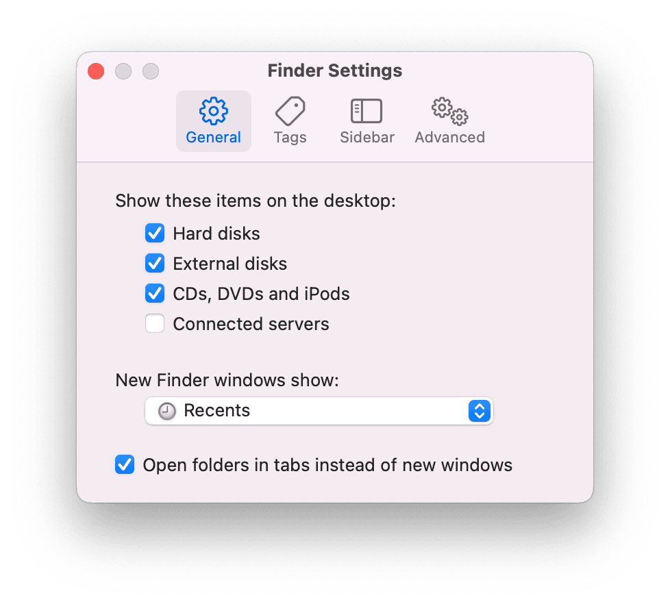 Finder settings on Mac