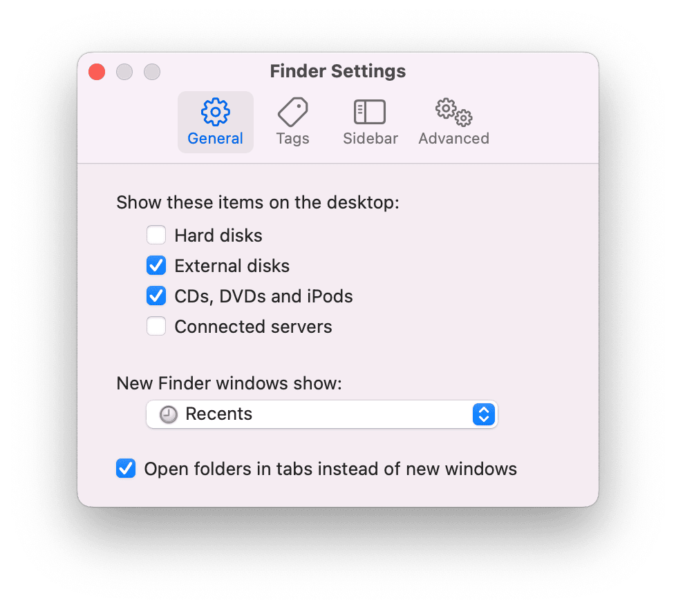 Finder menu