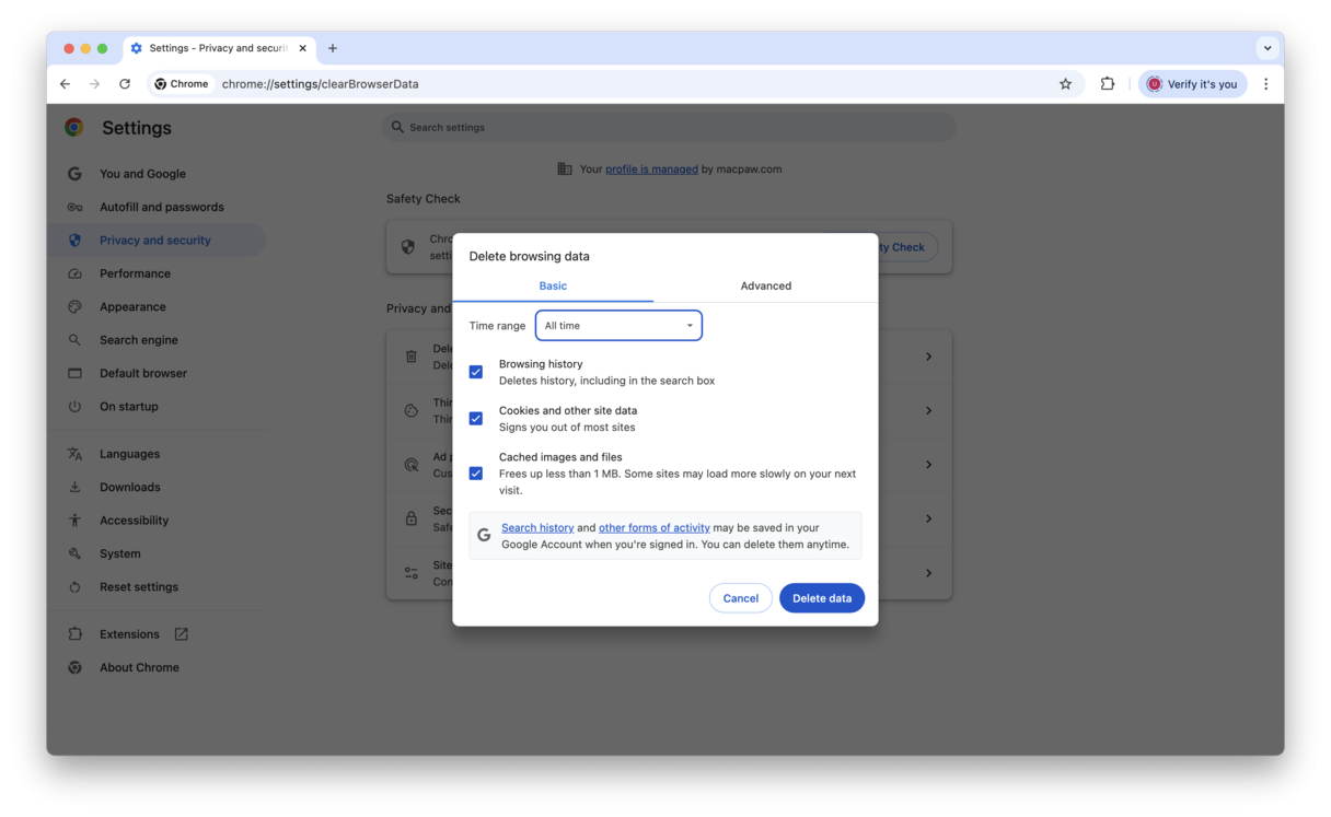 How to delete Chrome browser data