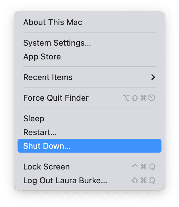 Shut down Mac from the main Mac menu