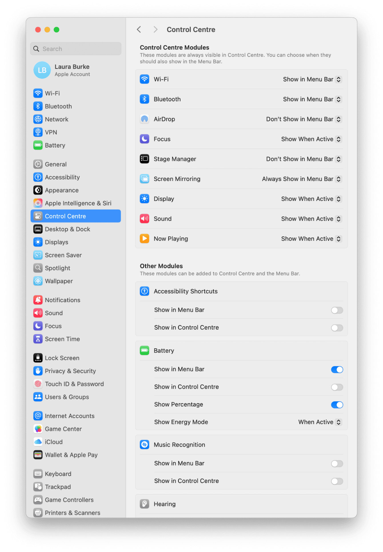 System Settings > Control Center