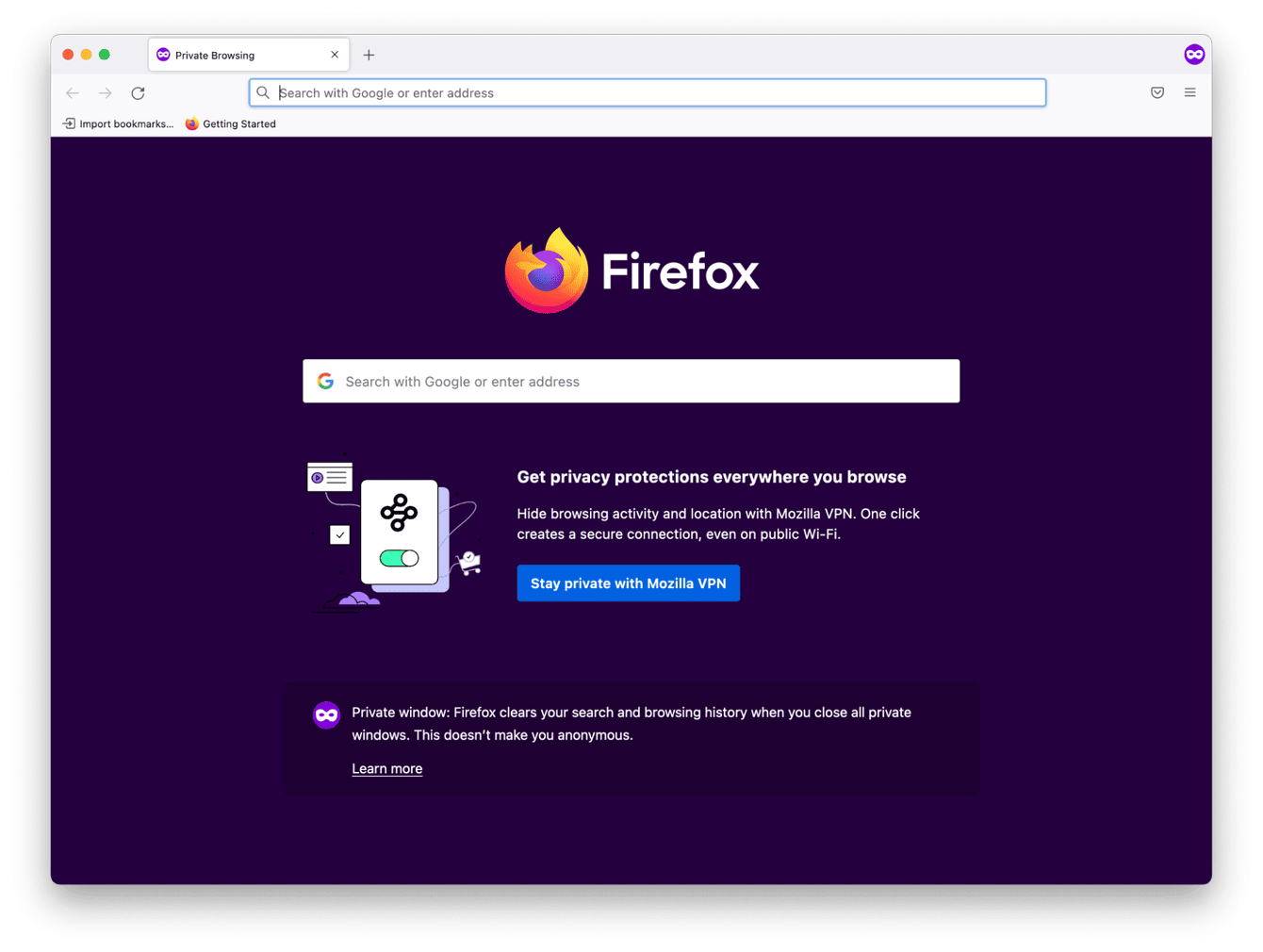 Private browsing in Firefox