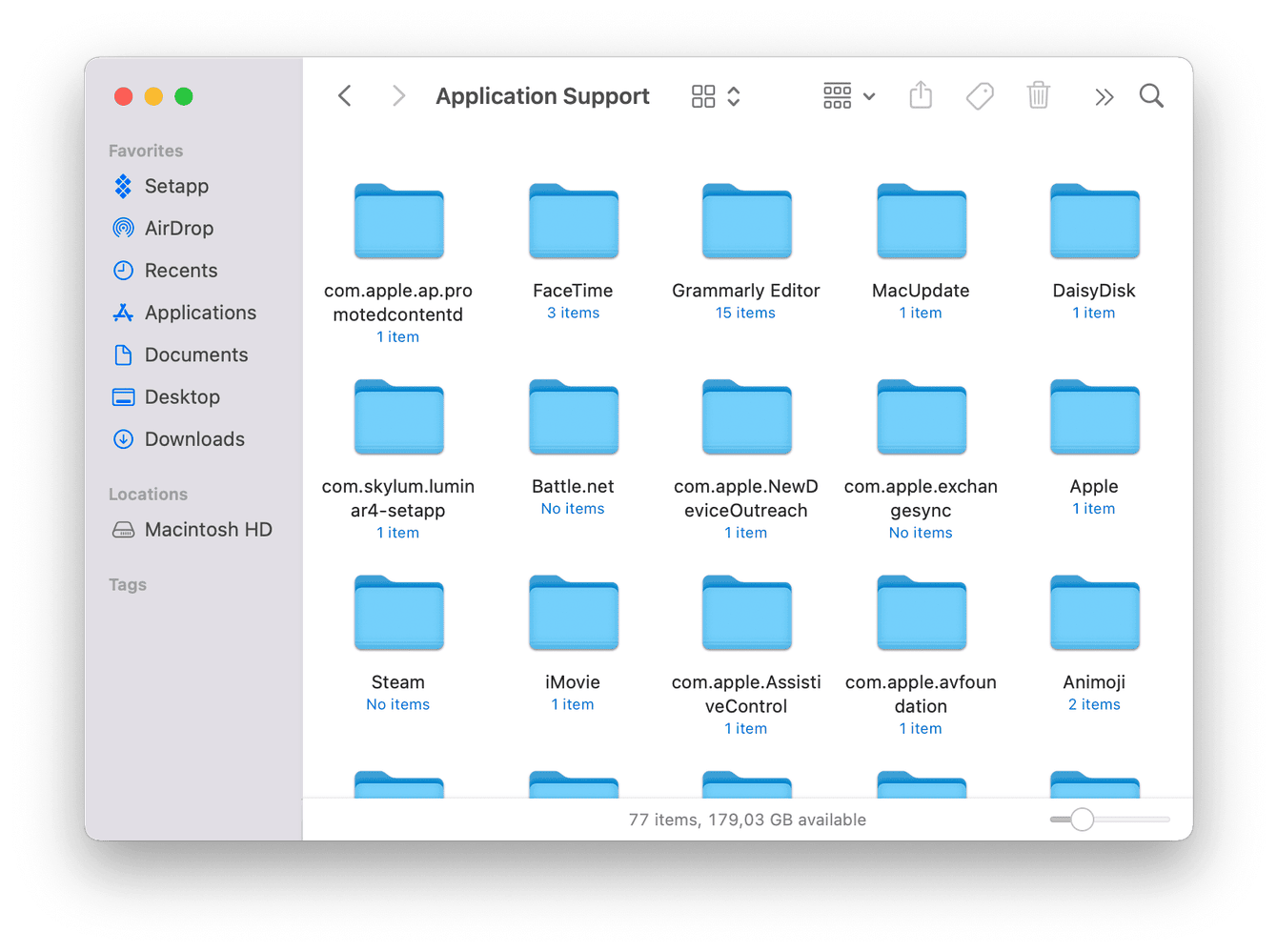 Fichiers de support des applications