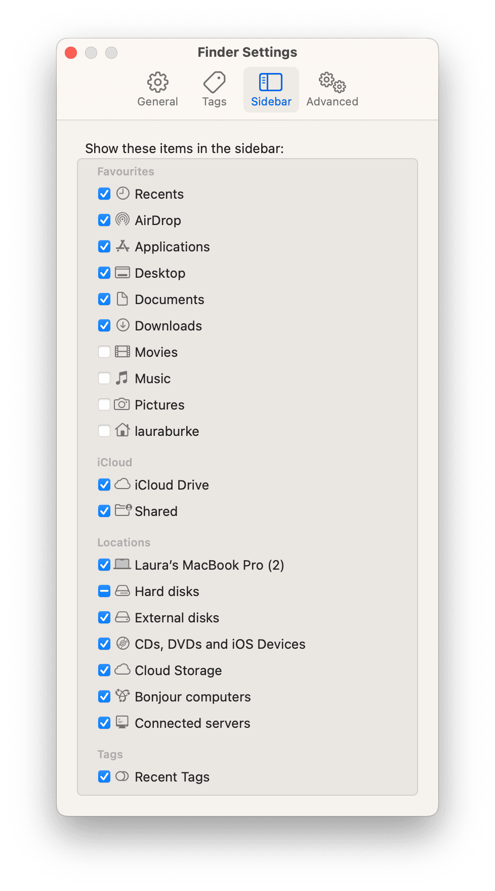 Finder settings on Mac