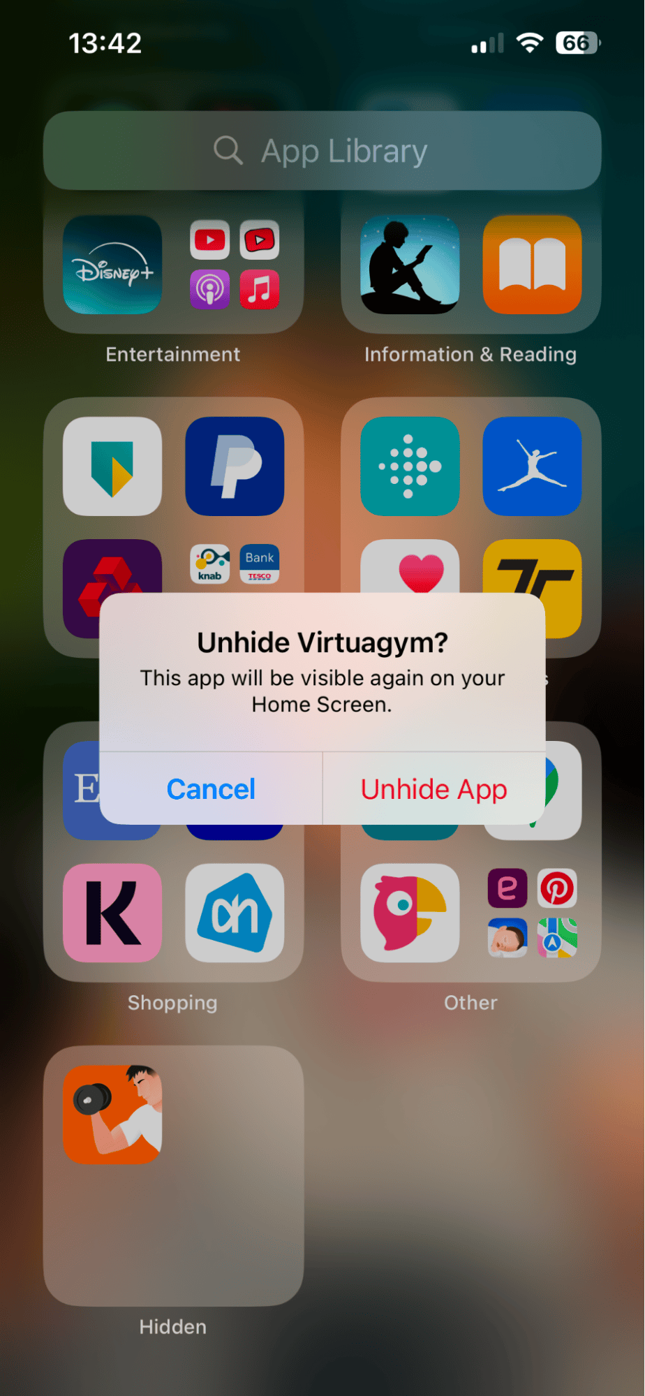 Press Add to Home Screen > Unhide App