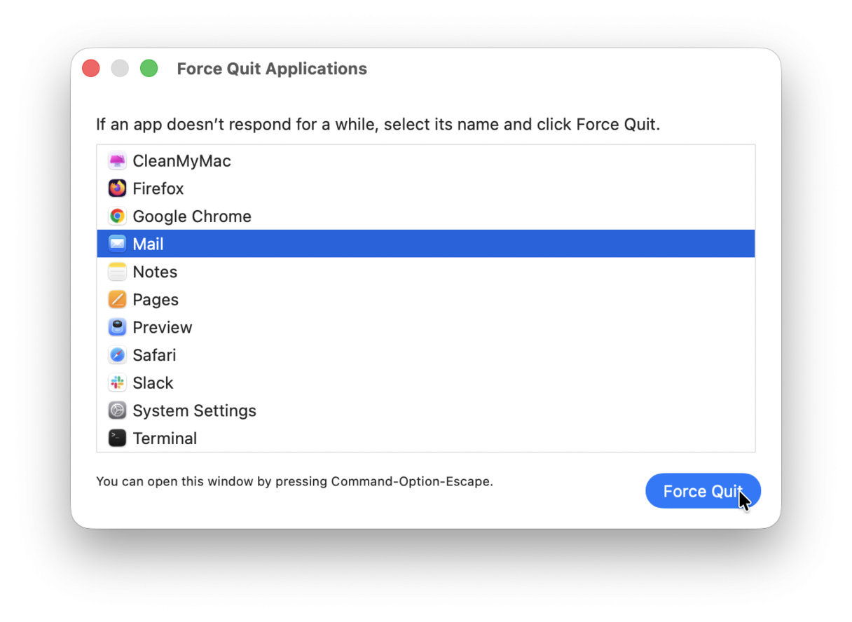 How to force quit the Mail app on Mac