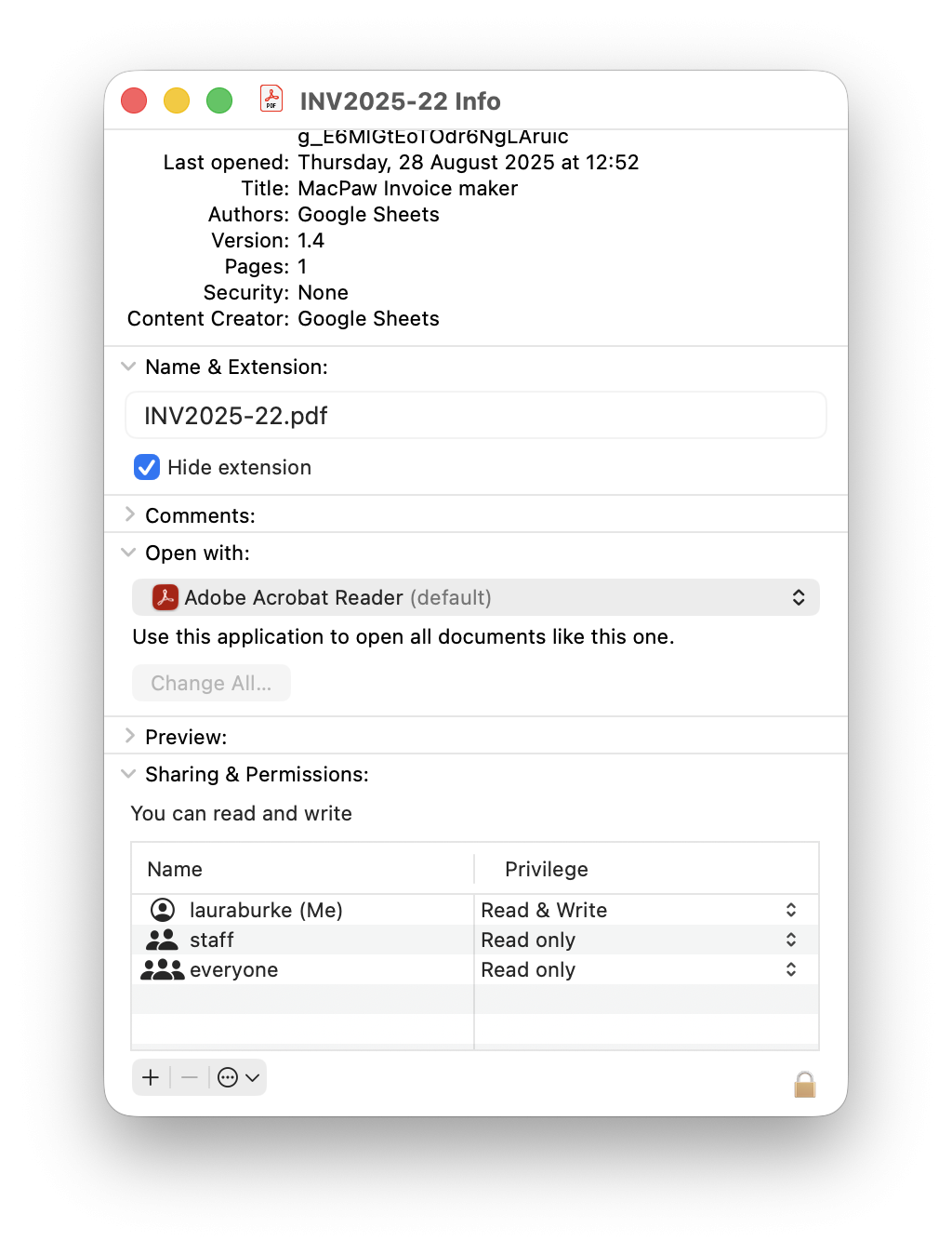 Correct file permissions