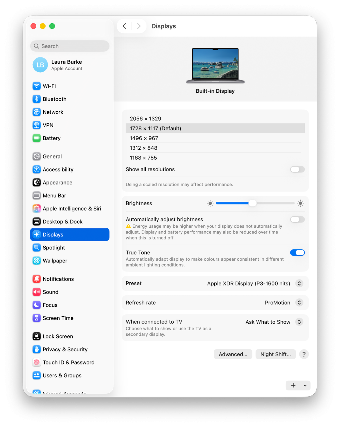 System Settings > Displays