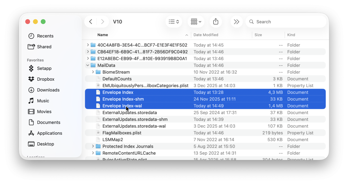 Reindex envelope files