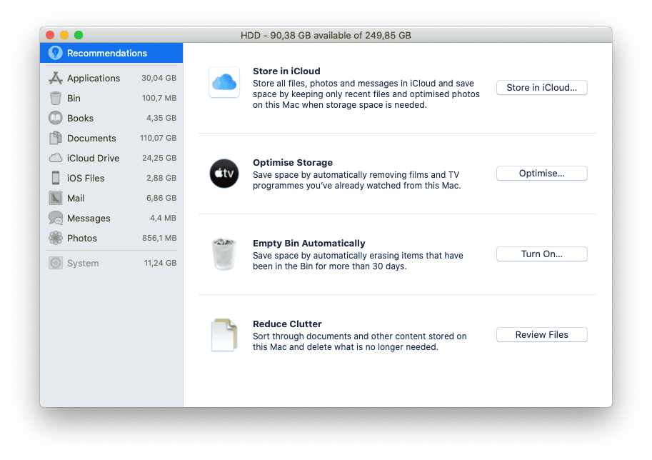 reduce system storage for mac