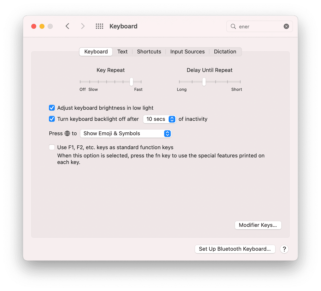 Mac keyboard settings