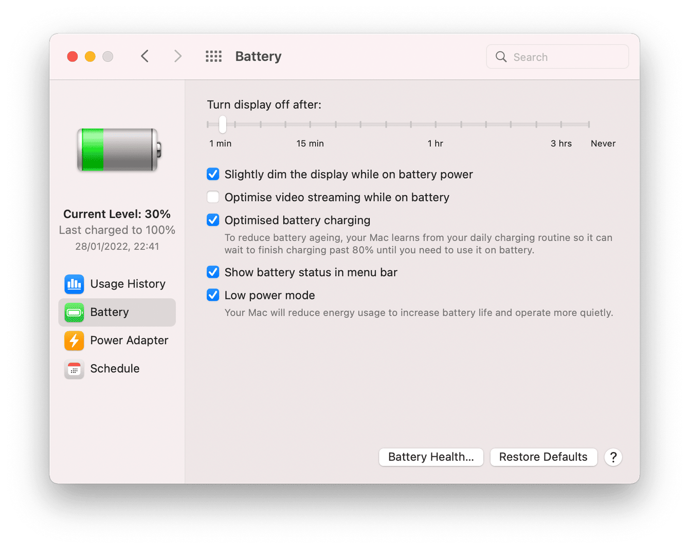 Battery optimization settings