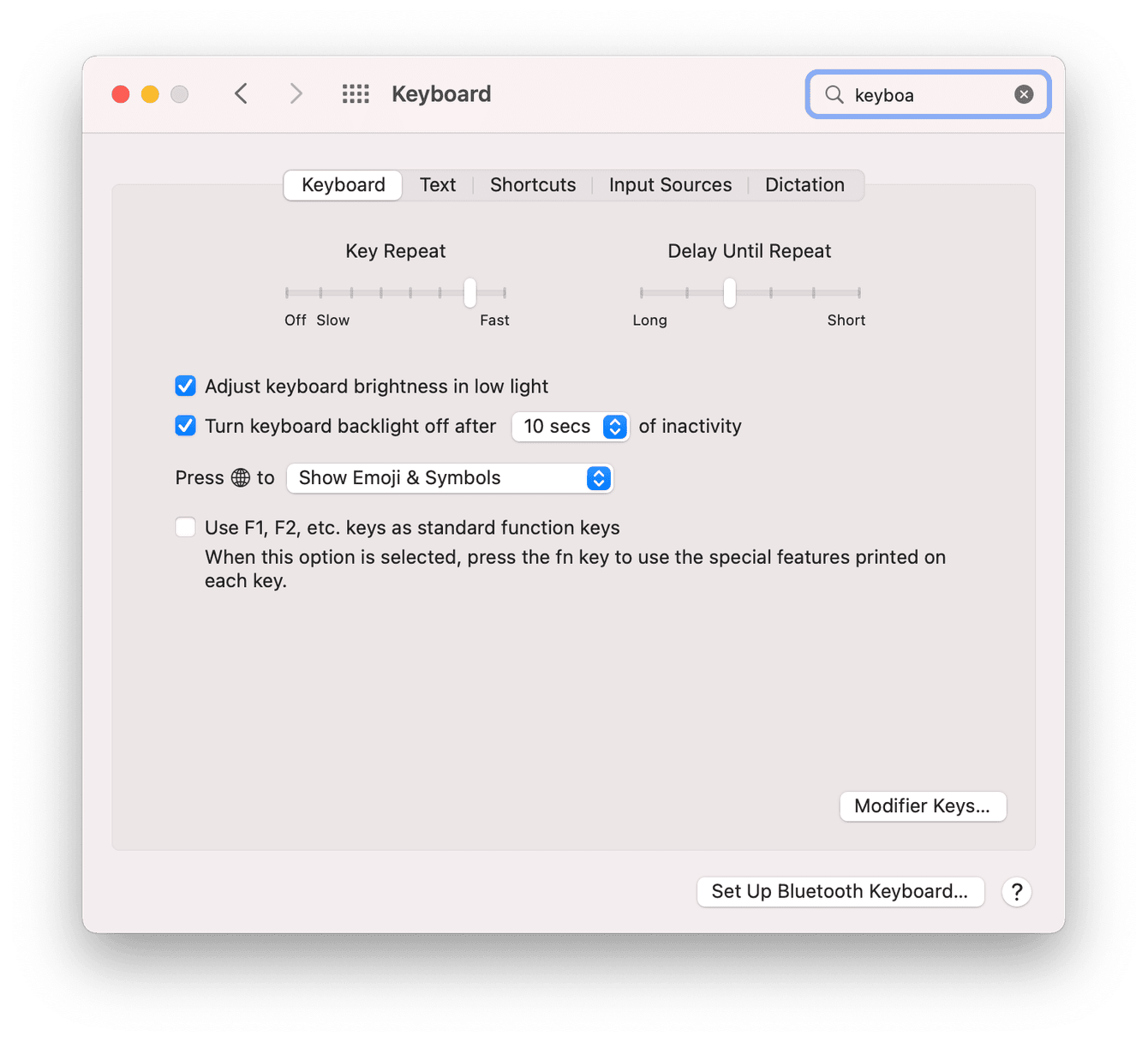 Keyboard settings