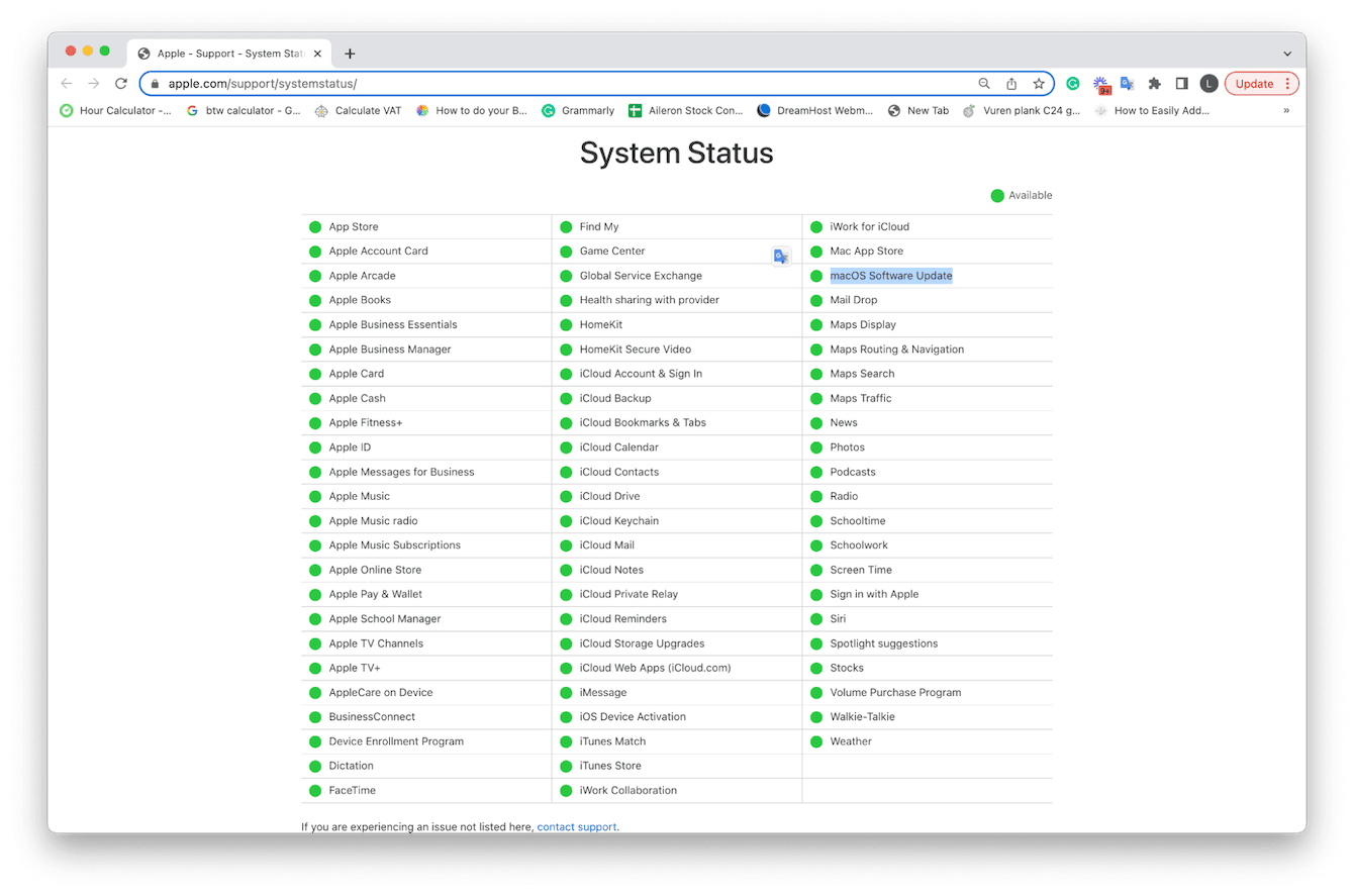 Apple server outages