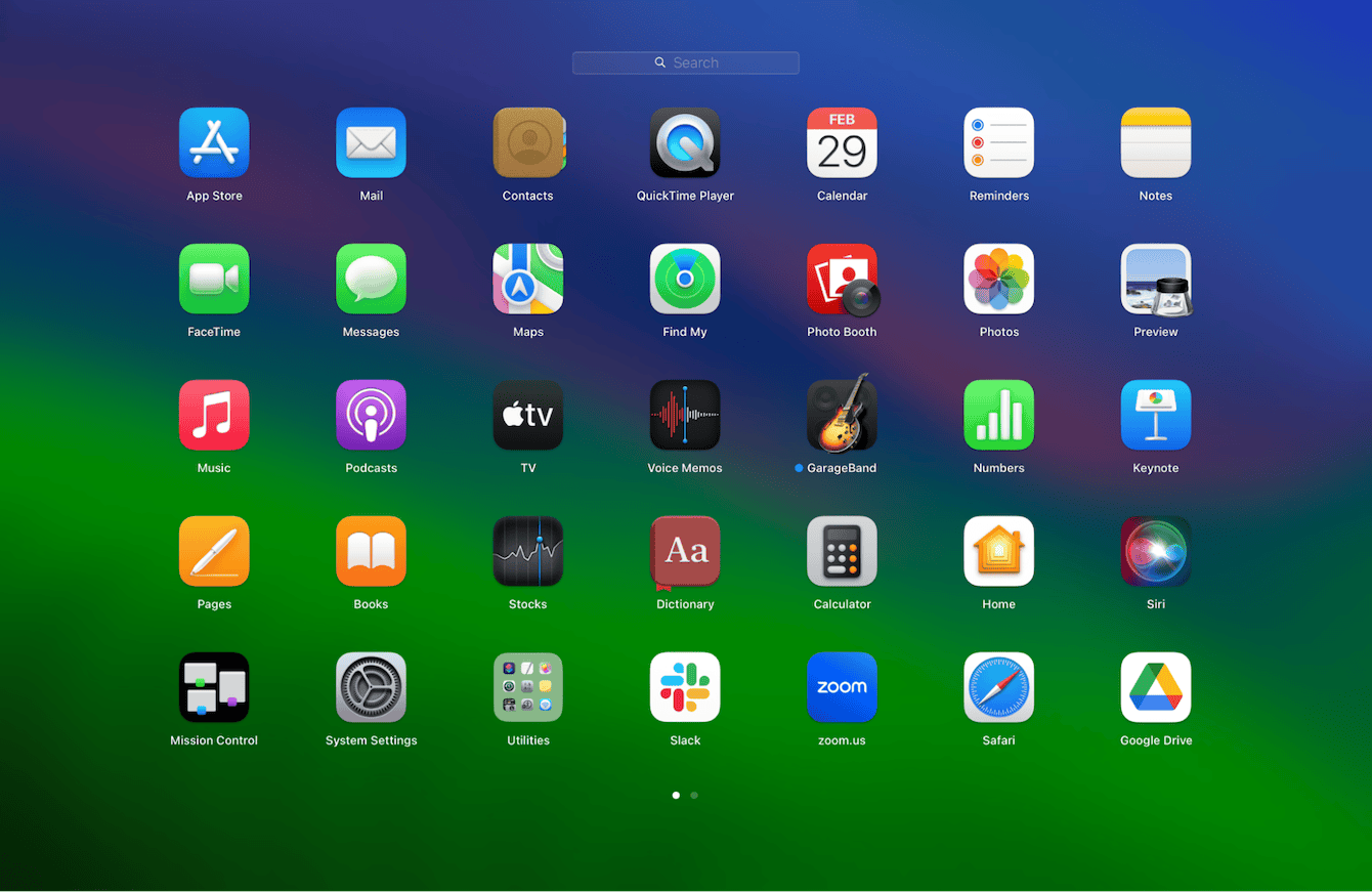 Launchpad displays the contents of Applications folder