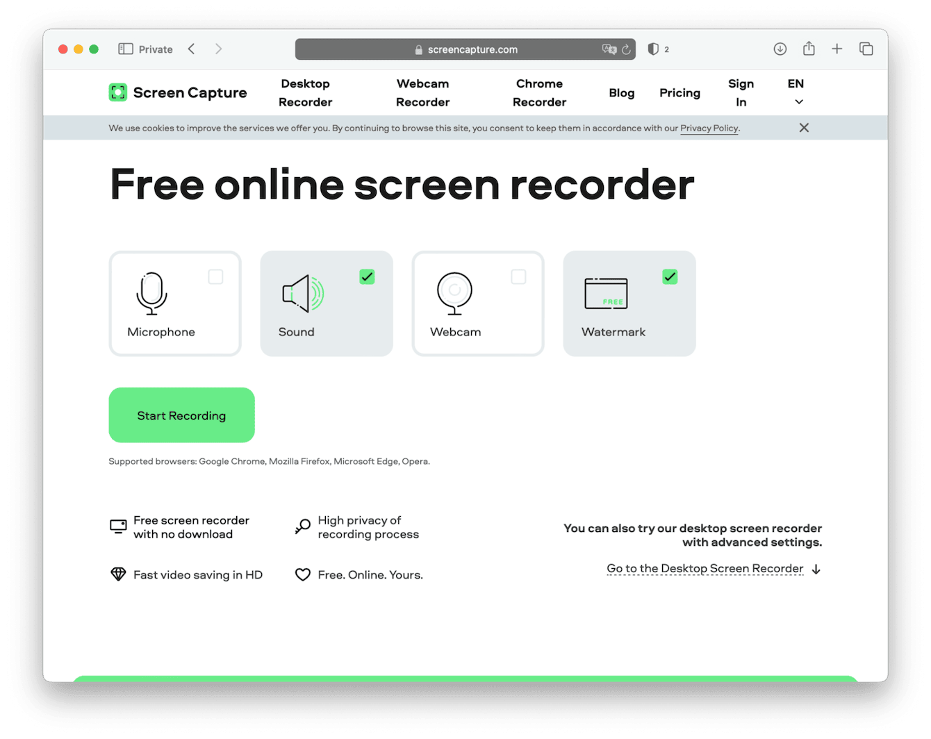 How to audio record on Mac using screencapture.com