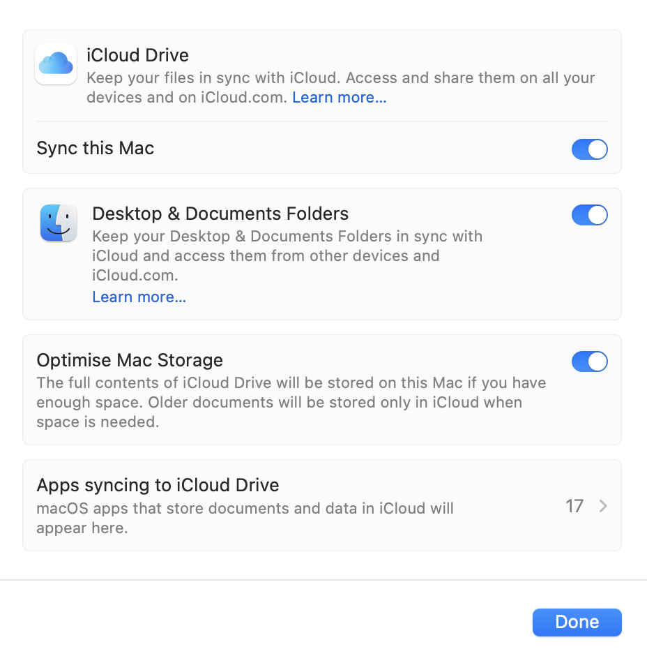 Disable iCloud sync