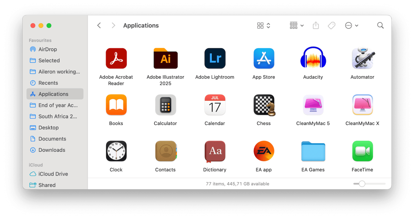 Applications folder on Mac