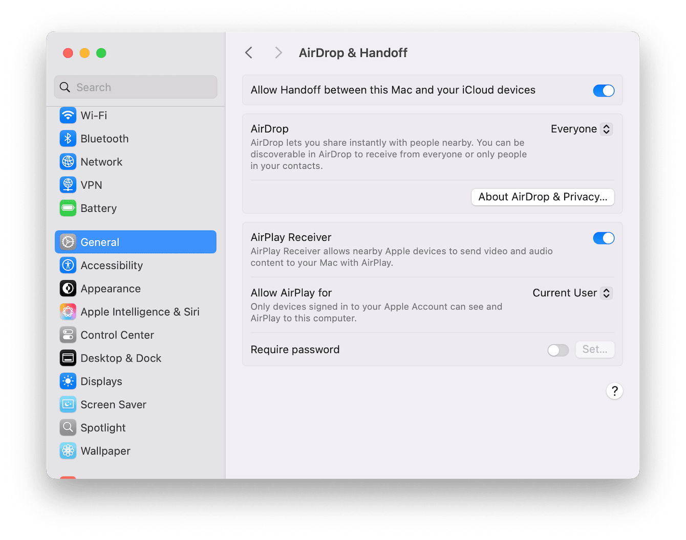 System Settings > AirDrop & Handoff