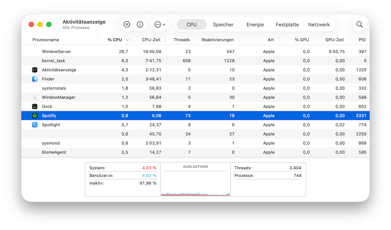 Suchen Sie nach Hintergrundaktivit&auml;ten