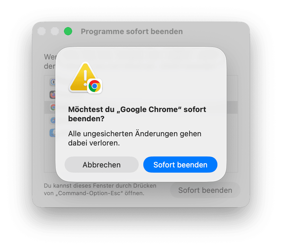 Beenden Sie Chrome und starten Sie den Browser neu