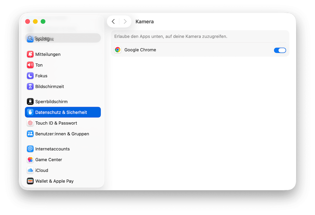 Festlegen, welche Programme Kamerazugriff erhalten