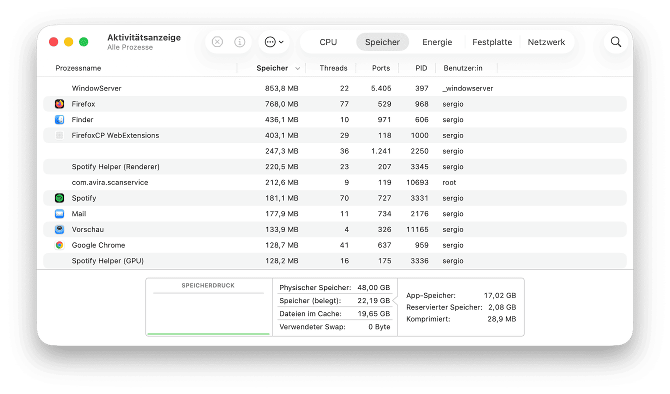 &Ouml;ffnen Sie den &bdquo;Finder&ldquo; > &bdquo;Programme&ldquo; > &bdquo;Dienstprogramme&ldquo; > &bdquo;Aktivit&auml;tsanzeige&ldquo;