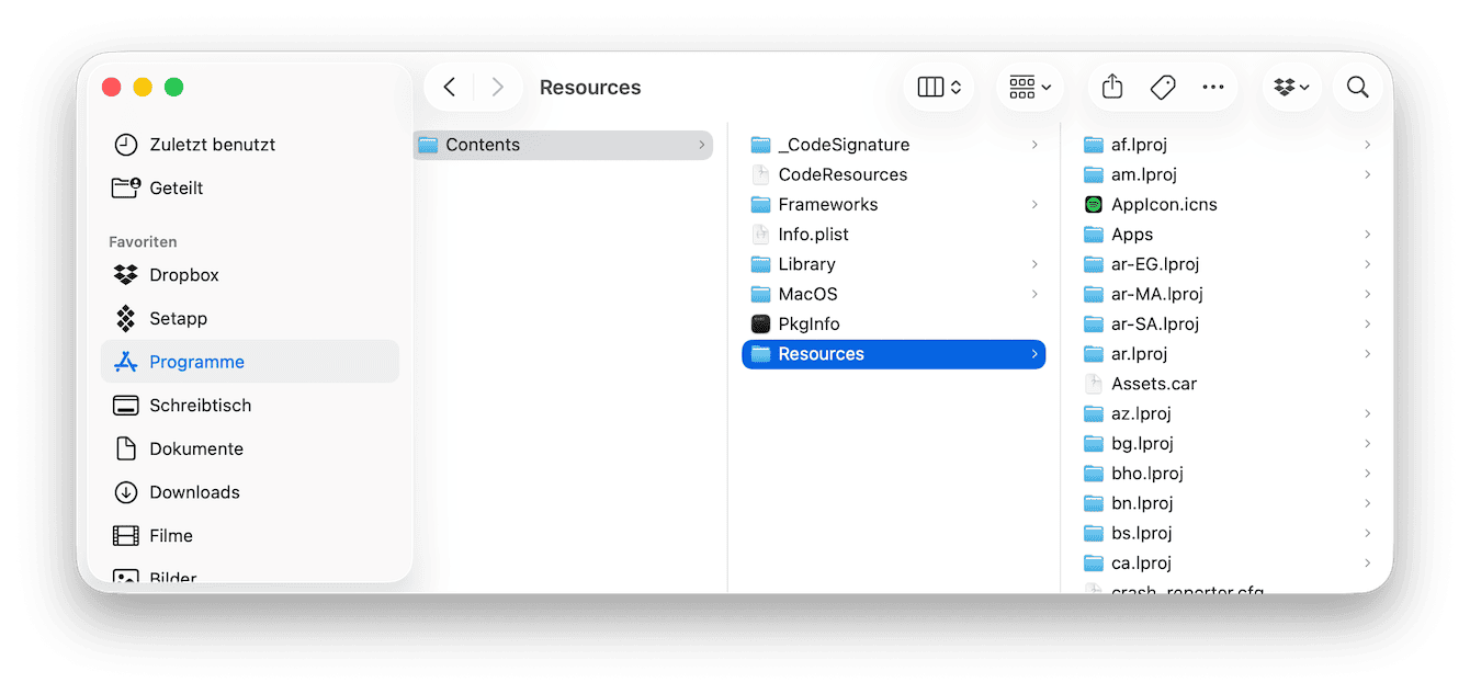 Unnötige Sprachdateien löschen