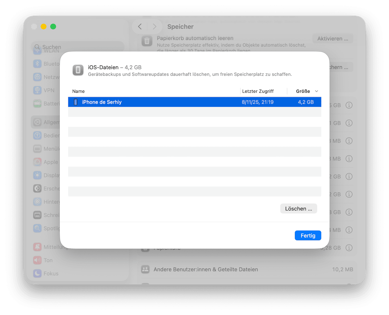 iOS Backups entfernen