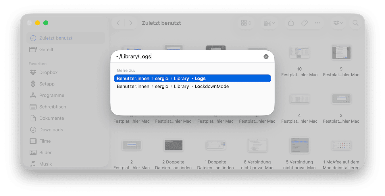 &Ouml;ffnen Sie den Finder, w&auml;hlen Sie Gehe zu > Gehe zum Ordner