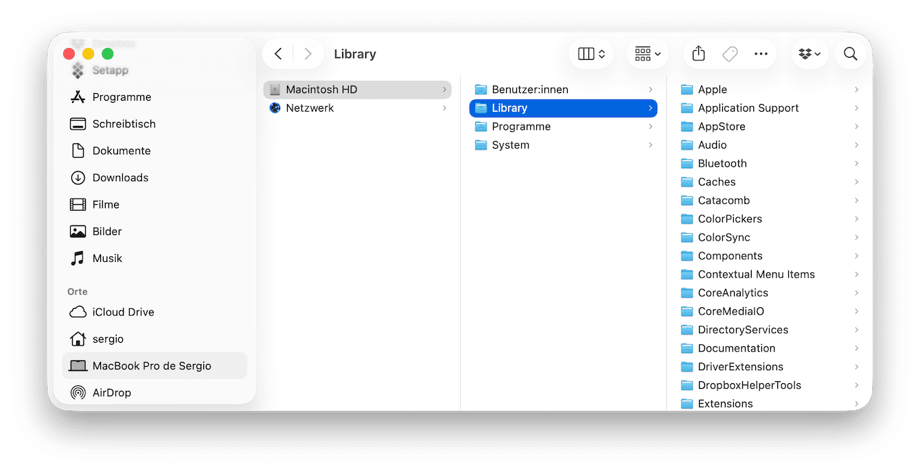 Der erste Library-Ordner befindet sich auf der Festplatte Ihres Mac
