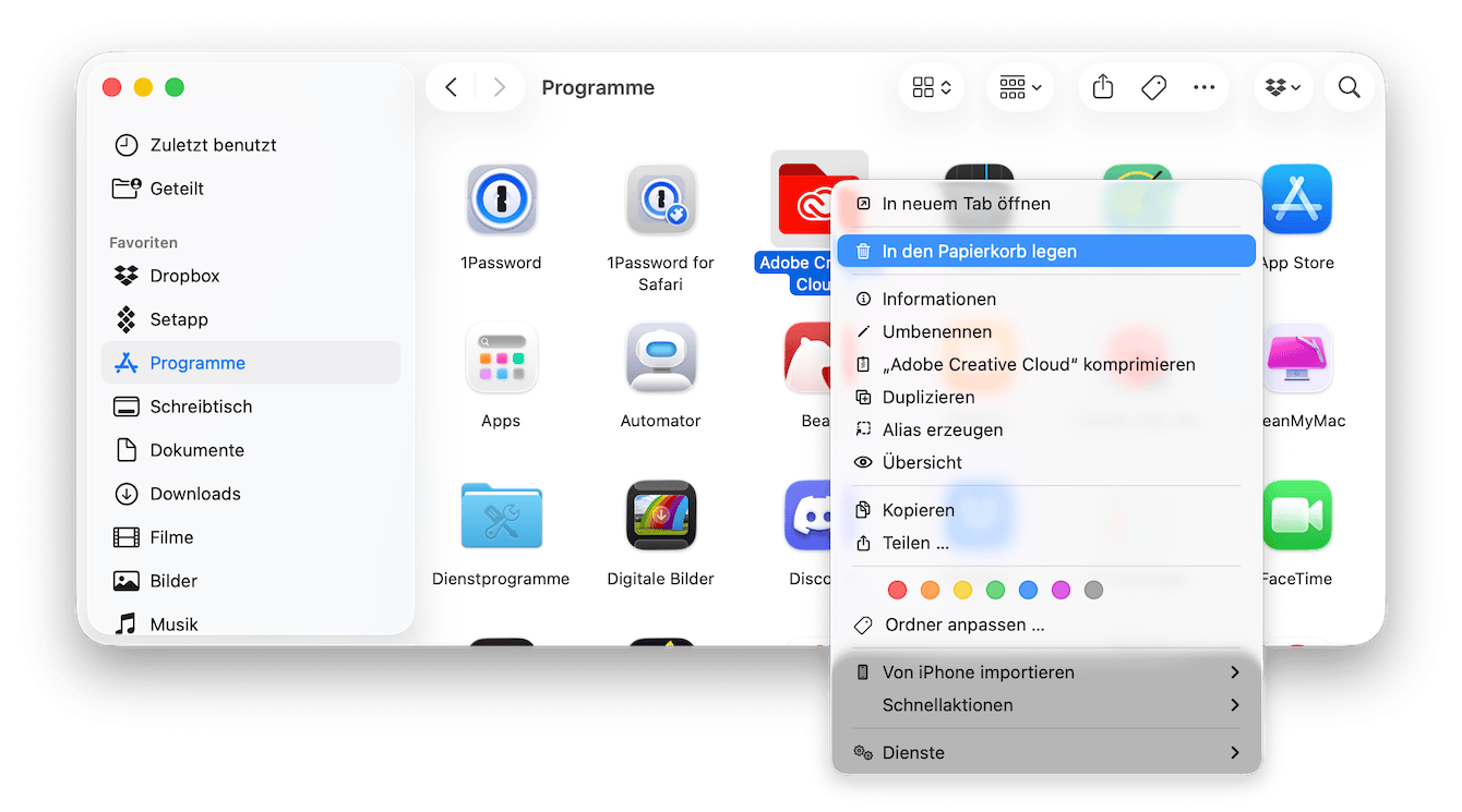 Gehen Sie zum Ordner „Programme“ und bewegen Sie, alles was sie nicht verwenden in den Papierkorb