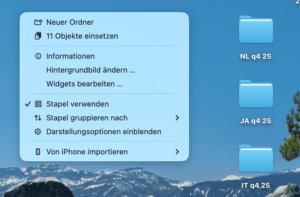 Option „Stapel verwenden“