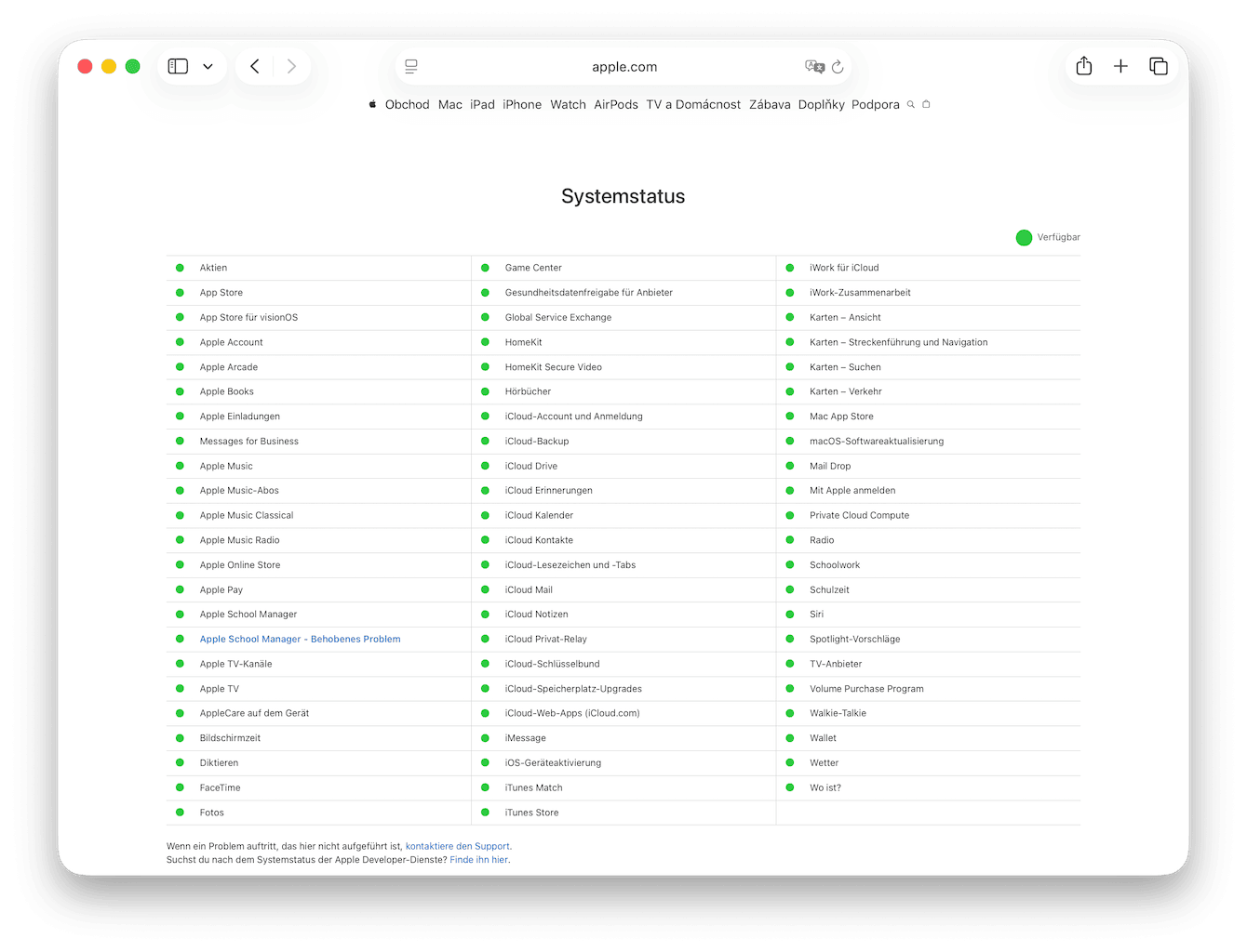Überprüfen Sie die Server von Apple