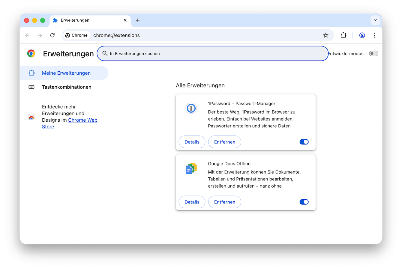 So &uuml;berpr&uuml;fen Sie die Erweiterungen in Chrome