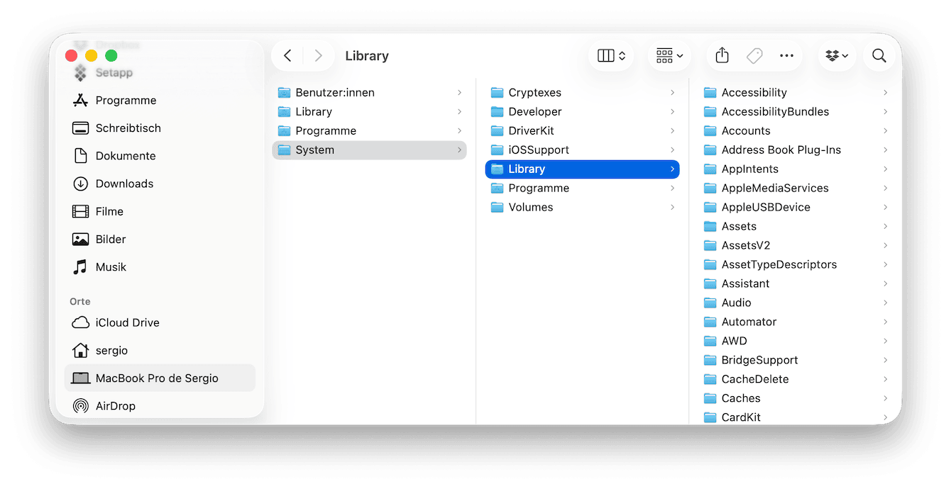 Der zweite Library-Ordner befindet sich in Ihrem System-Ordner