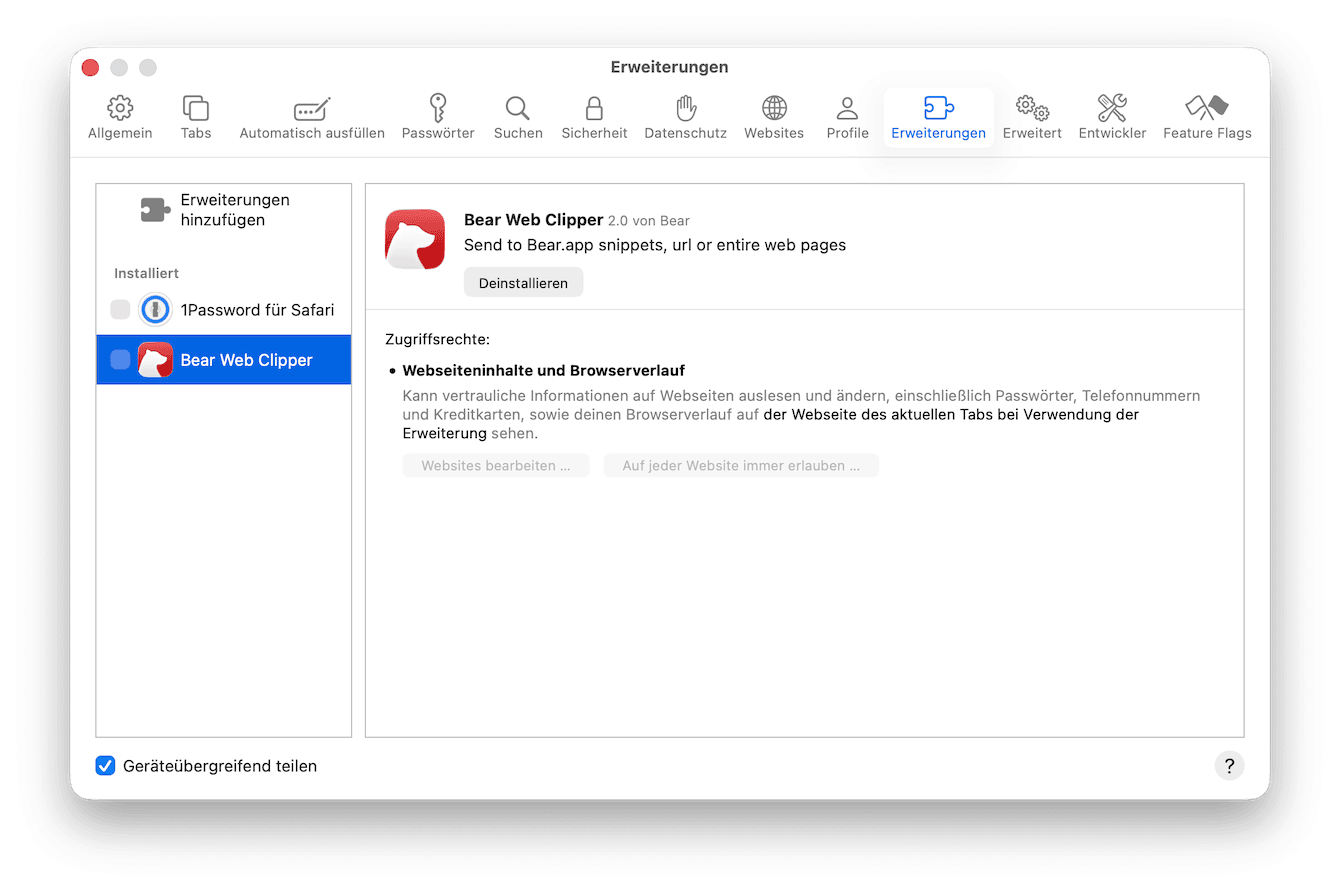 So &uuml;berpr&uuml;fen Sie die Erweiterungen in Safari