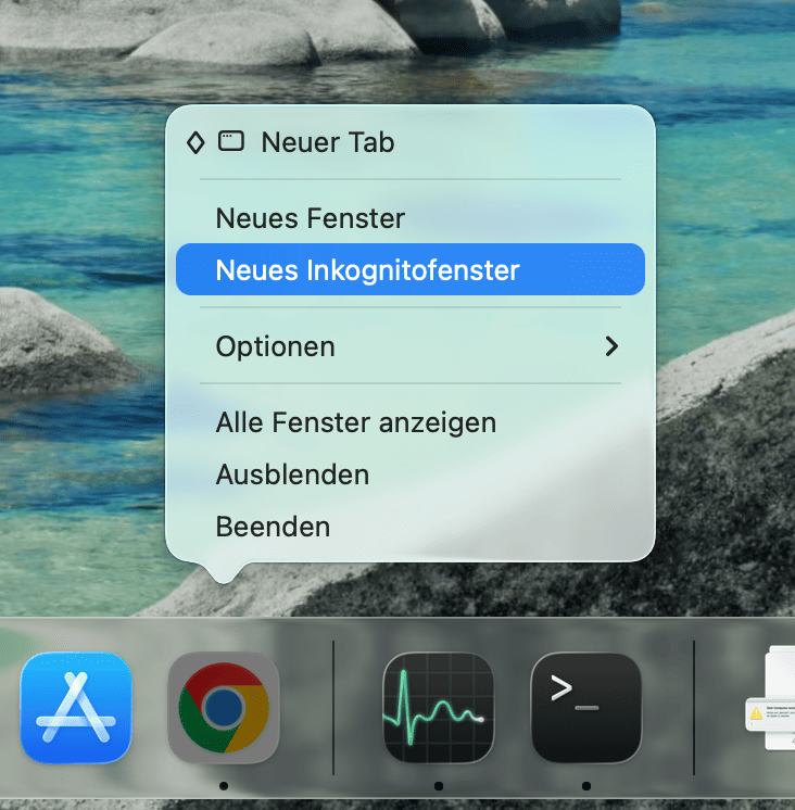 &Ouml;ffnen Sie die Seite im privaten Modus