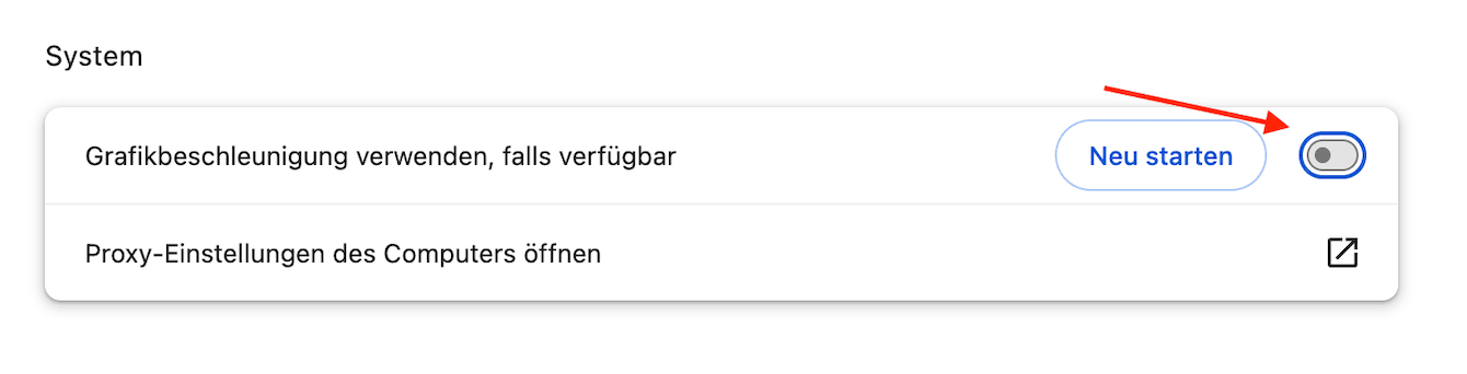 Deaktivieren Sie die Grafikbeschleunigung